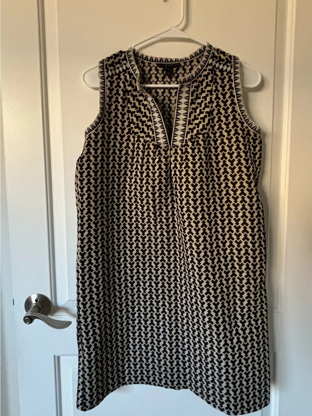 J. Crew Black and White Geometric Midi Shift Dress